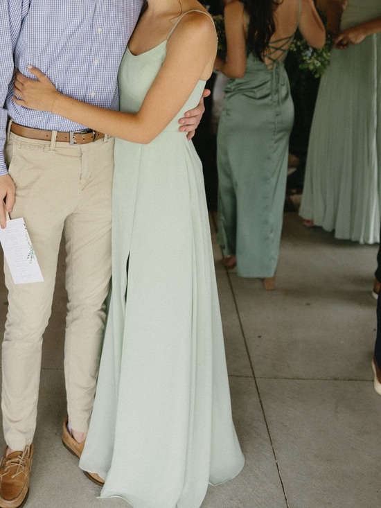 Azazie Dresses & Skirts - Azazie sage green square neck bridesmaid dress with slit